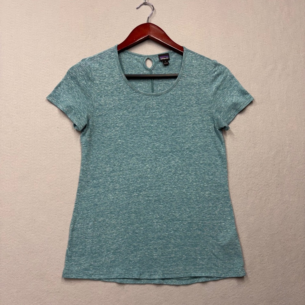 Patagonia Shirt Women S Blue Worn Wear Linen Blend Short Sleeve Tee 52885